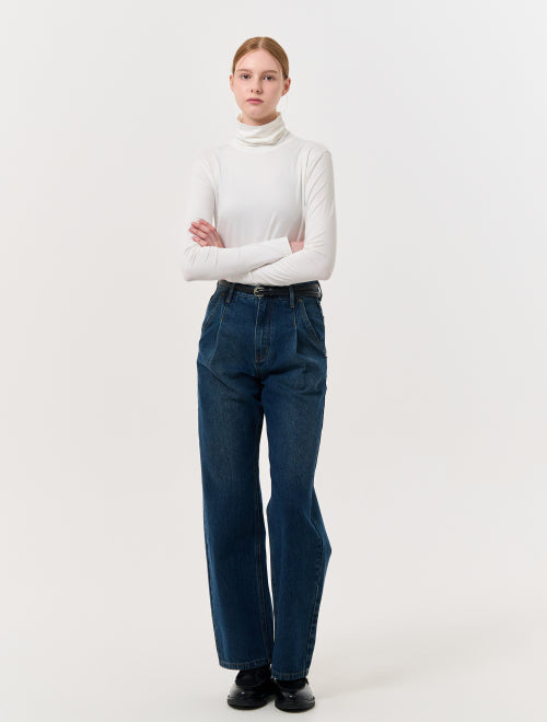 GENERAL IDEA Daily One-Tuck Wide Denim Pants - Blue