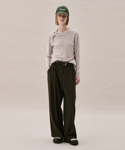 AHWE ITALIAN WOOL BLEND TUCKED PANTS - Dark Kaki