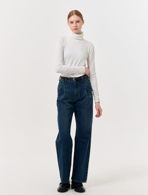 GENERAL IDEA Daily One-Tuck Wide Denim Pants - Blue
