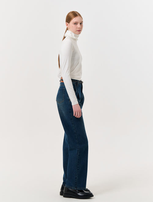 GENERAL IDEA Daily One-Tuck Wide Denim Pants - Blue