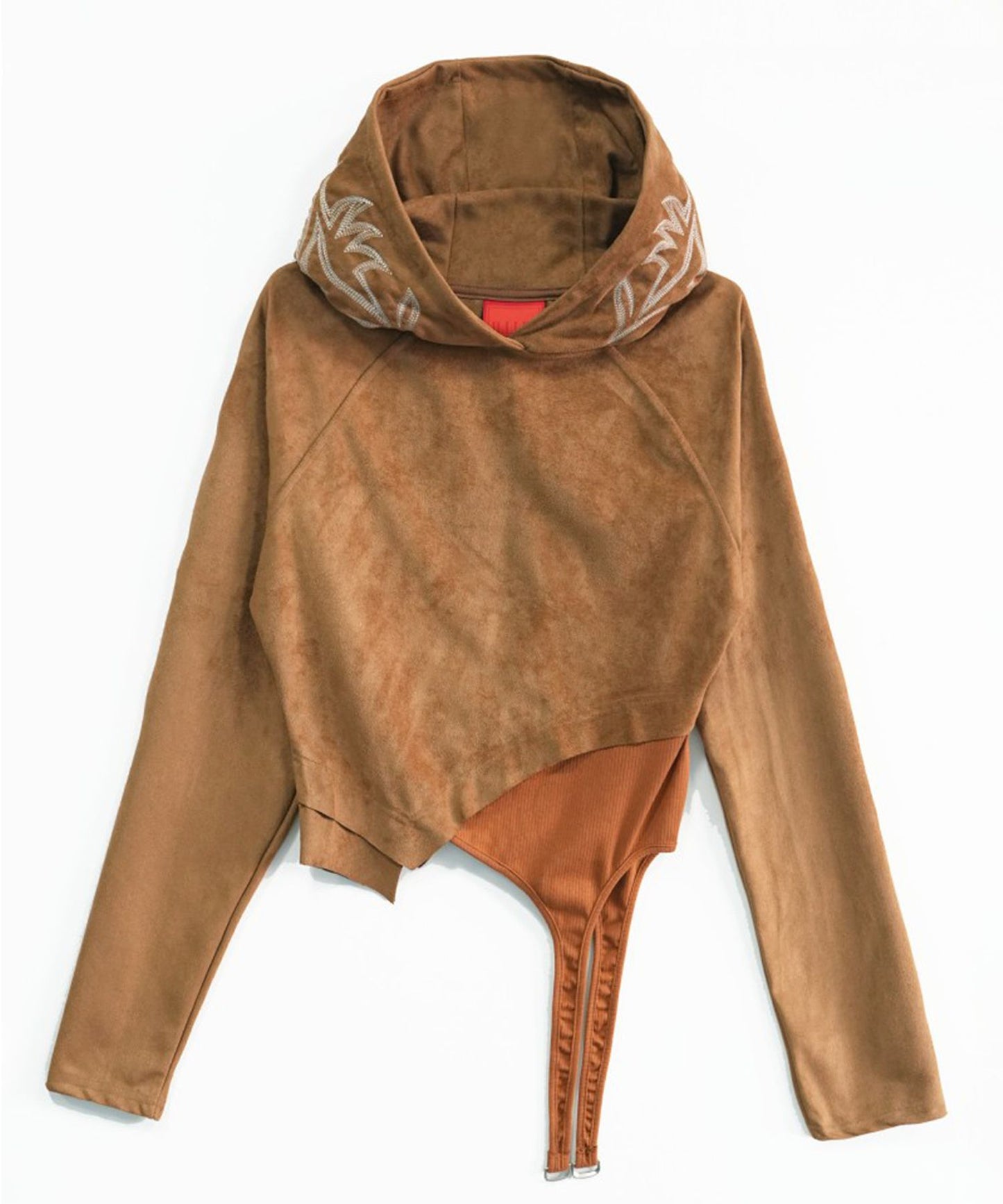 2113 STUDIO Western Suede Crop Hoodie Camel