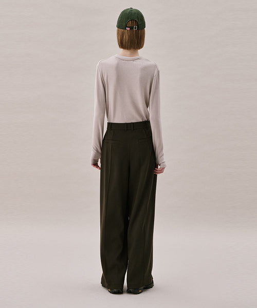 AHWE ITALIAN WOOL BLEND TUCKED PANTS - Dark Kaki