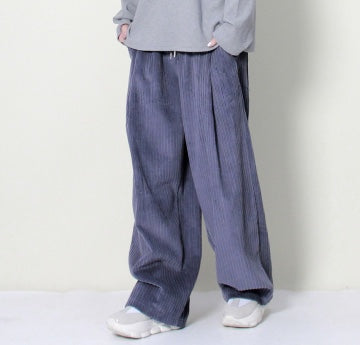 DE MARC Wide fit corduroy one-tuck banding pants grayish blue